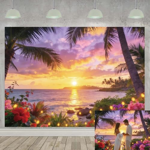 Leowefowa Hawaiian Luau Backdrop 5x3ft Vinyl Tropical Palm