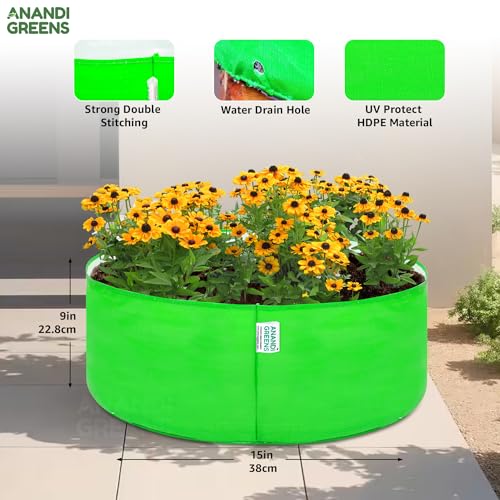 Image of Anandi Green's Premium HDPE Uv Protected 260 GSM Round Green Colour Plant Grow Bag Suitable for Terrace and Vegetable Gardening Size15X9 INCH Pack of 8 Grow Bag