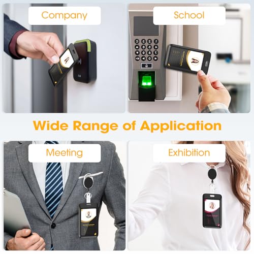 4 Pack Sliding Black ID Badge Holder, Heavy Duty Plastic ID Badge with Clear Window, Vertical Key Card Holder Protector Pouch for Office School ID Cards Proximity Key Cards Drivers Licenses & Passes