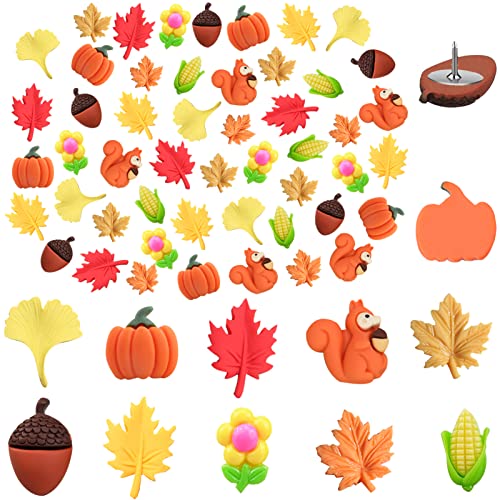 50 Pcs Autumn Decorative Push Pins, Fall Thumb Tacks Decoration, Thanksgiving Pushpins, Maple Leaves Sunflower Pine Cones Thumbtacks For Photo Wall Cork Board Bulletin Board Home Wall Decorations #TOP29