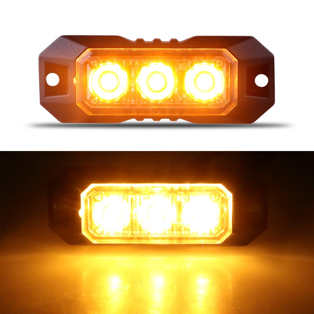 Raryloy 3 Amber LED Strobe Lights for Trucks Vehicle Emergency Flashing Car Lights LED Mini Grille Lamp Hazard Mount Emergency Strobe Lights Kit 12V -24V for off Road Car with Sync Function