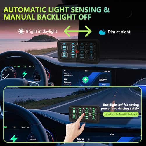Chelhead RGB 8 bandas Panel de interruptores con control de aplicación, retroiluminación inteligente 12V retroiluminación LED universal, multifunción, panel de interruptores marinos impermeables 8 - imagen 3