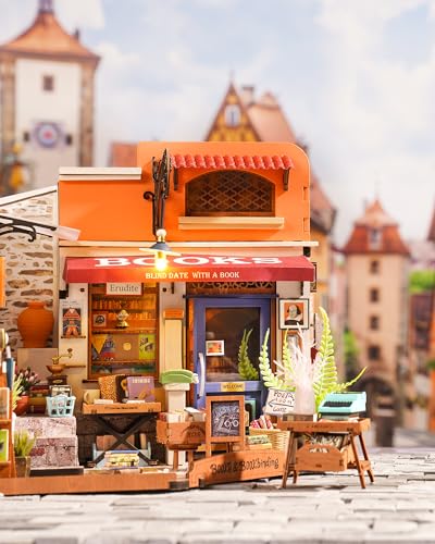 Rolife Doll House Corner Bookstore with LED Lights DIY Miniature House Kit Dollhouse Wooden Model Kit with Furniture 3D Puzzles for Children and Adults - Image 3