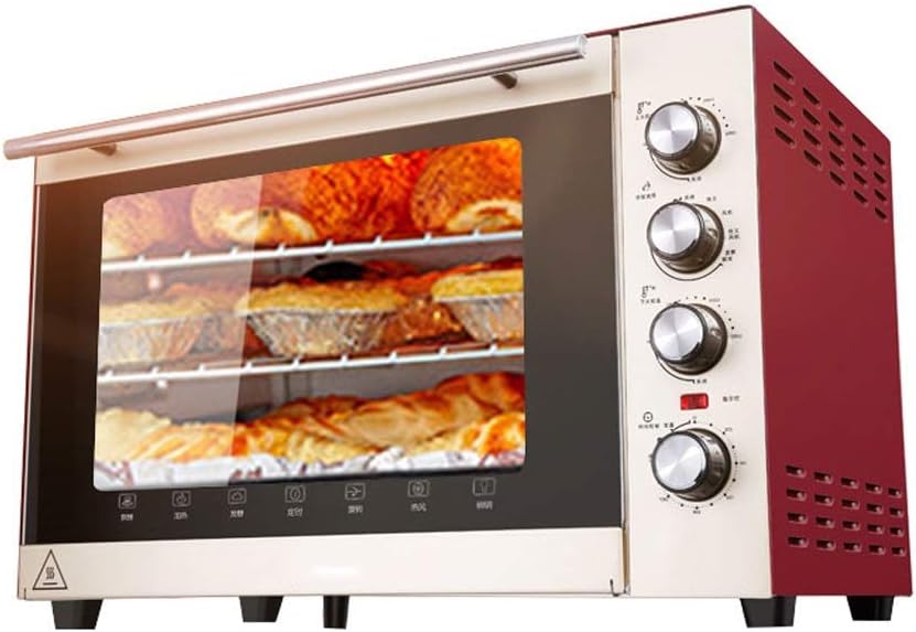 Peaceip Mini 70L Oven with Temperature Setting 100-250℃ and 0-120 Mins Timer, 1500W Three-layer Glass Door Oven Oven Red