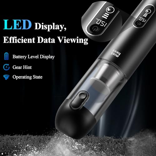 Minthouz Car Vacuum Portable Cordless - 20000PA High Power Handheld Vacuum with LED Display, 2.5H Fast Charging Up to 45 Mins of Runtime, Hand Vac Cordless Rechargeable for Car Home Corner Cabinet — view 4