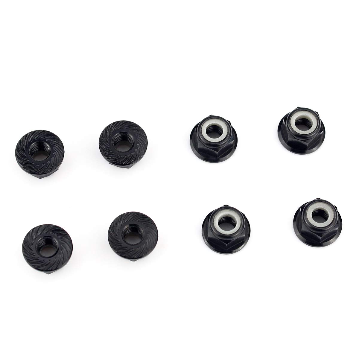 Hosim 8-Pack Aluminum Flange M4 Lock Nuts Nylon Self-Tightening 4mm Wheel Hardware Serrated for Traxxas Axial HPI TLR ECX Model RC Car Vehicles Upgra
