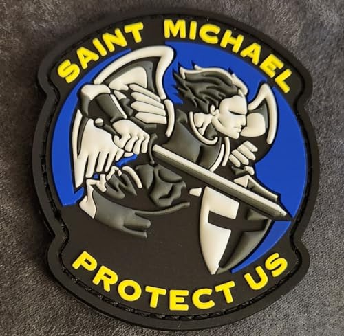 Parche Militar Emblema de PVC 3D SAN MIGUEL nos protégé táctico | Size 81x69mm | Parche PVC Velcro para mochilas militares, airsoft, policia. Moderno Broche 3D de Velcro Parche de Gancho | PRCH-SMNP