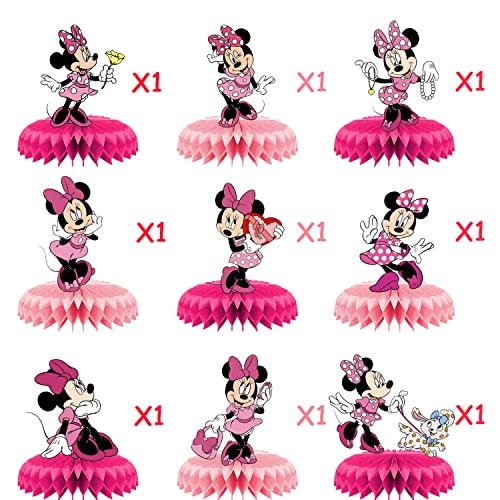 9Pcs Minnie Birthday Party Supplies For Mouse,Minnie Honeycomb Centerpieces,Minnie Theme 3D Table Decorations #TOP4