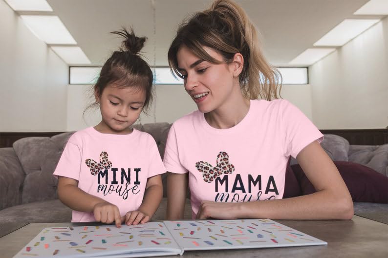 Image of Mommy and Me Matching Shirt Outfit Mama Mini Leopard Love Heart Tshirt Mom Daughter Family Matching Set Clothes