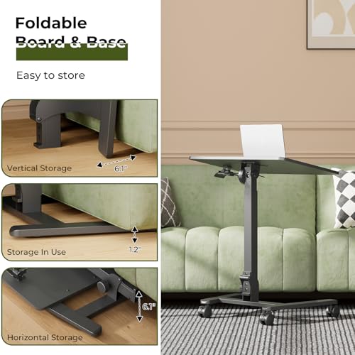 Image of Gibbon Mounts Foldable Standing Desk,Small Mobile Sit-Stand Desk with 90 Tiltable Top,Rolling Rising Laptop Workstation Adjustable Height,Portable Table on Hidden Wheels /4 Lockable Casters,Black
