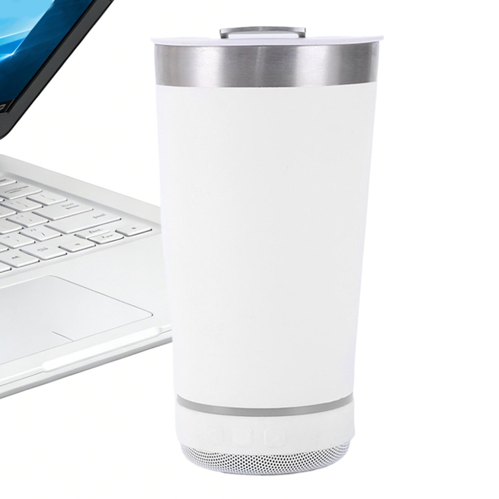 Vaso altavoz inalámbrico que mantiene el café caliente en la oficina