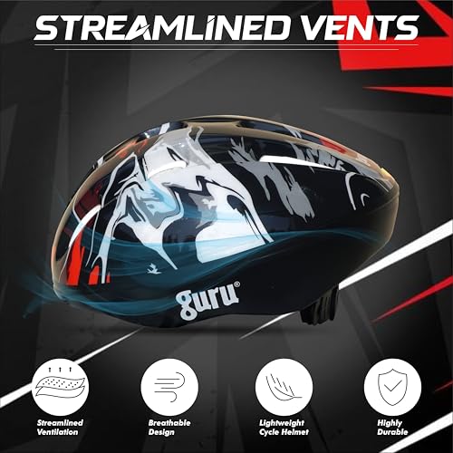 Image of GURU Cycling Helmet, Light Weight with Superior Ventilation, Helmet for Mountain, Road Bike & Skating Helmet with Premium White EPS Foam Lining, Ideal for Adults and Kids