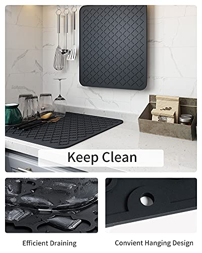Amoami-Dish Drying Mats For Kitchen Counter Heat Resistant Mat Kitchen Gadgets Kitchen Accessories (12" X 16, Black) #TOP1
