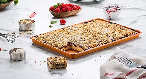 Cookie Sheets Nonstick Copper Coating Baking Pan For Cookies/Baking Vegetables Garlic Breads 16.5" X 11"X 0.8" #TOP6