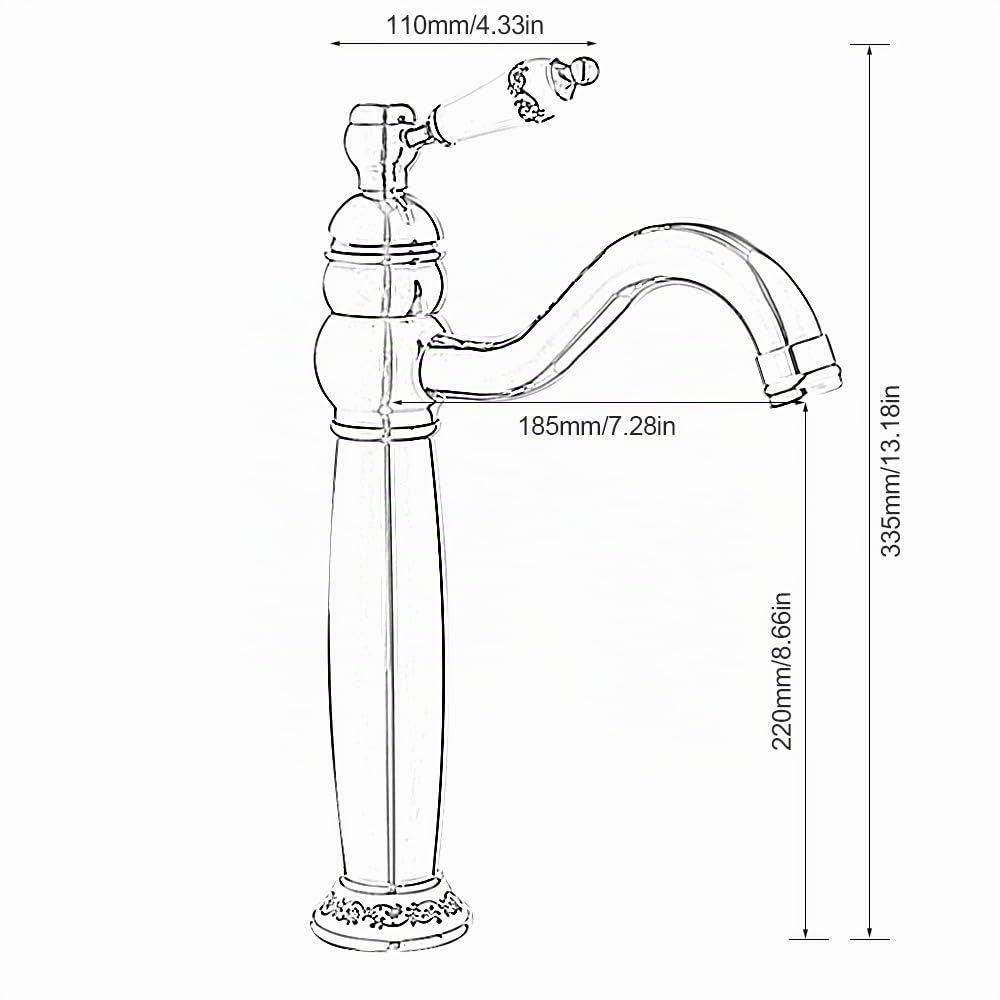 Mezclador de lavabo clásico vintage grifo alto monomando de cerámica floral para lavabo de baño (alto, plata)