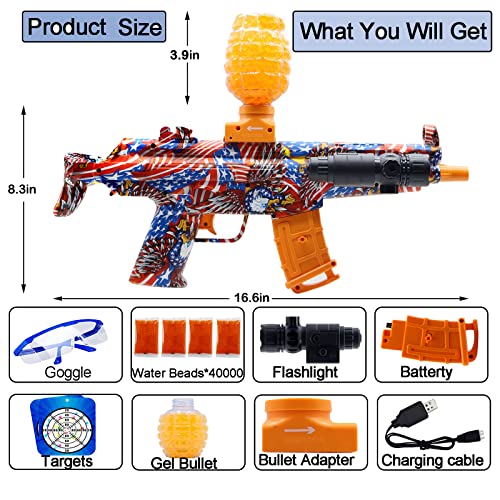 Splatter Ball Blaster Automatic, Electric Gel Ball Blaster, With 40000+ Water Beads And Goggles, For Shooting Team Game, Ages 12+ And Above (Mp5-Flag) #TOP1