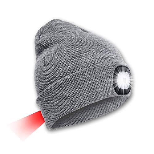 SPGOOD LED Beanie Beleuchtete Mütze mit Licht,Wiederaufladbare USB Winter Warm LED Mütze mit Licht,Lampe Laufmütze für Angeln,Jogger,Camping,Laufen