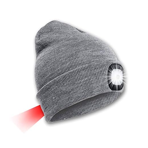 SPGOOD LED Beanie Beleuchtete Mütze mit Licht,Wiederaufladbare USB Winter Warm LED Mütze mit Licht,Lampe Laufmütze für Angeln,Jogger,Camping,Laufen
