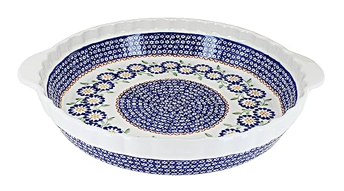 Blue Rose Polish Pottery - Yellow Peach Blossom Pie Plate with Handles - 9.75 Blue Rose Polish Pottery - Yellow Peach Blossom Pie Plate with Handles - 9.75