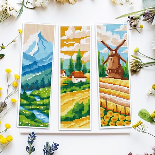 Image of ACRNIGHEET 6pcs Cross Stitch Bookmark Kits, Landscape DIY Cross Stitch Bookmarks, Embroidery Bookmark Cross Stitch Kits with Scenery Pattern, Stamped Cross Stitch Kit Bookmark for Beginners Adults