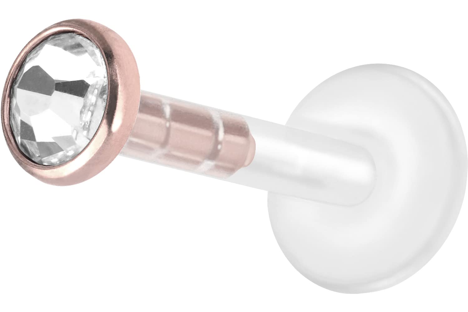 PIERCINGLINE Piercing Labret Bioplast con Sistema Plug-in - Stud de Cristal de Acero Quirúrgico - Piercing Nariz Oreja Labio - 4 Colores y Tamaños