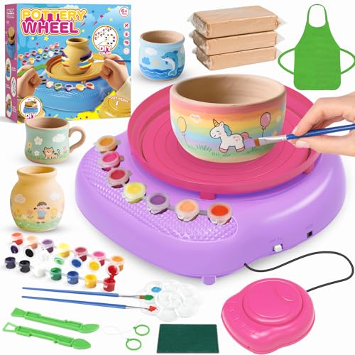 Rueda de cerámica para niños, kit de juguetes de pintura de cerámica para niños de 8 a 12 años, suministros de arte con 3 herramientas de arcilla y arcilla seca al aire, regalo de cumpleaños y Navidad