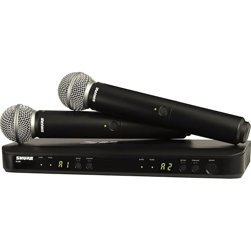 Shure BLX288/SM58 Wireless Microphone System - 14-Hour Battery Life, 300 ft Range, UHF | Includes (2) SM58 Handheld Vocal Mics, Dual Channel Receiver | H9 Band (BLX288/SM58-H9)