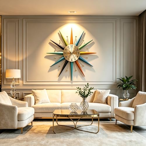 22 Inch Mid-Century Style Metal Crystal Wall Clock, Star-Shaped Silent Decorative Wall Clock, Suitable for Living Room,Bedroom,Dining Room,Porch,Office - Image 2