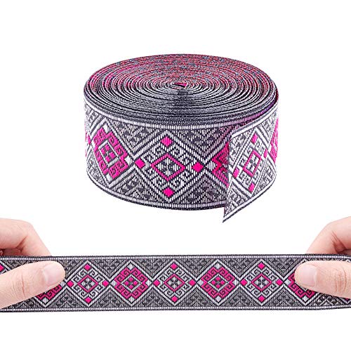 Ph Pandahall 7 Yard Boho Jacquard Ribbon, 1 1/4 Inch Ethnic Emobridered Woven Ribbon Geometric Fabric Trim Fringe Vintage Persian Tape For Ramadan Clothing Bag Embellishment Decorations #TOP6