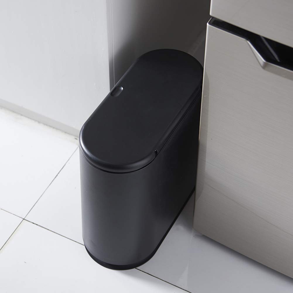 Cubo de basura ovalado dividido de 8 litros de estilo nórdico con tapa para baño, cocina, dormitorio, oficina, cubo de basura ovalado dividido (negro)