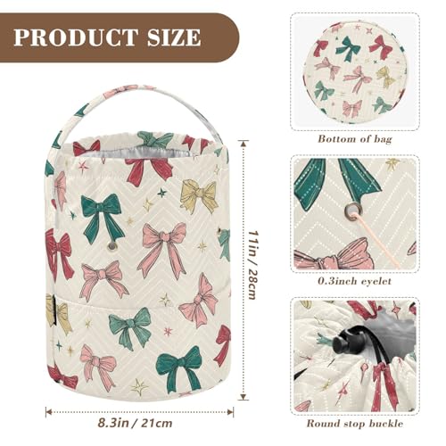 Image of ElliTarr Crochet Bag Yarn Bag with Handle Portable Knitting Project Bag Travel Yarn Storage Organizer Holder Case Bows and Stars Beige