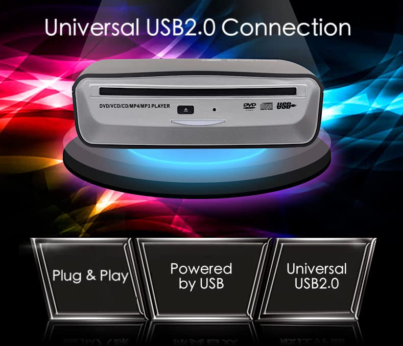 USB External Car DVD/VCD/CD Player Universal USB Connection Plug and Play for Car Android Navigation PC Laptop TV MacBook Pro Handy Portable CD Player