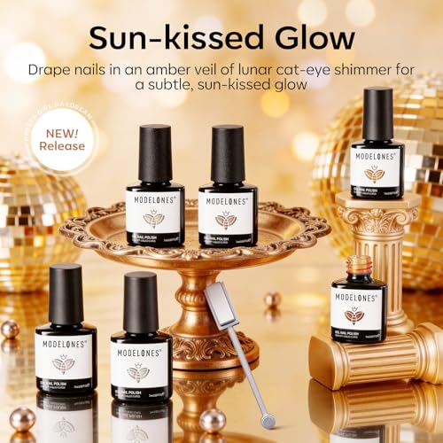 Image of modelones Cat Eye Gel Nail Polish Set, 6 Colors Neutral Nude Brown Gold Caramel Khaki Glassy 9D Cateye Glitter Gel Polish kit All Skin Tones with Magnet Soak Off LED Nail Art Starter Kit DIY Gift