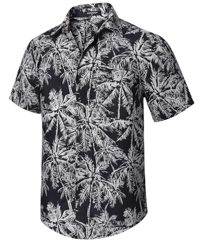 HISDERN Hawaiian Shirts for Men Casual Mens Shirts Short Sleeve Summer Funky Beach Men's Regular Fit Hawaii Print Short Sleeved Aloha Shirt,Black,4XL
