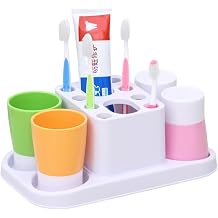 Toothbrush Holder for Bathroom 4 Cups, Family Toothbrush Organizer with Drain Holes, Easy to Clean, Durable and Space-Saving Design, Vibrant Colors for Home, Kitchen