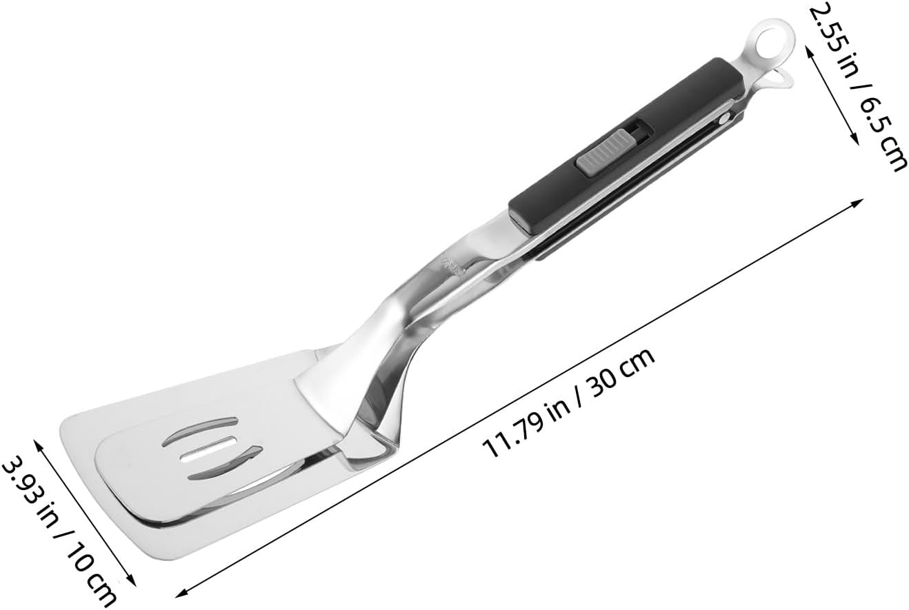 BESPORTBLE Multifunctional Fish Frying Spatula Tong Stainless Steel Kitchen Cooking Tool for Flipping Steak Pancakes Household Cooking Shovel with Locking Clamp for Fish Frying