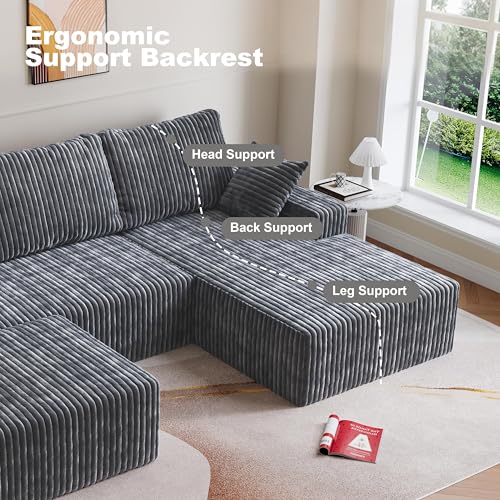 Image of Modular Sectional Sofa Couches L-Shape Couch 3 Seat Modular Sofa Memory Foam Sectional Couches for Living Room (Gray, 108 inch+Right Chaise + Ottoman)
