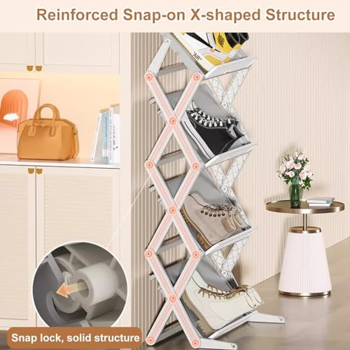 Folding Shoe Rack - Free Standing Plastic Shoe Shelf for Entryway, Ideal for Mid-Calf Boots, High Heels, Sneakers, Space-Saving Shoe Organizer