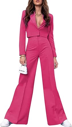 PRETTYGARDEN Women S 2 Piece Outfits V Neck Long Sleeve Wrap Crop Blazers Wide Leg Pants Suit Work Sets For Business Size Xl