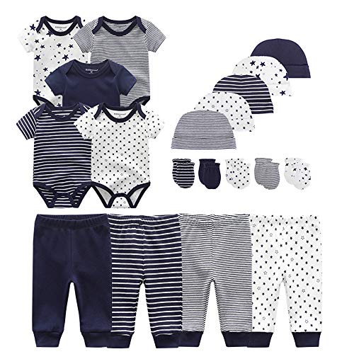 Chamie Newborn Baby Bodysuit Pants caps Mittens Short Sleeve Onesies Baby Clothes for Boys and Girls