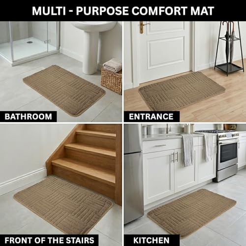 Image of LUXE HOME INTERNATIONAL Microfiber Bath Mat for Bathroom Anti Slip Water Soak Plush Soft Bahrain Maze Door Mat for Home Bedroom Washable Floor Rug (40x58cm Coffee) Pack of 1