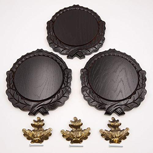 GTK - Juego de 3 placas de cuña talladas oscuras AF 16 cm con 3 hojas de roble, portada grande, tabla cuña, tabla de especias, placa de trofeos