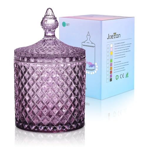 Joeyan 18oz Dark Purple Glass Jars with Lid,Embossed Candy Dishes,Diamond