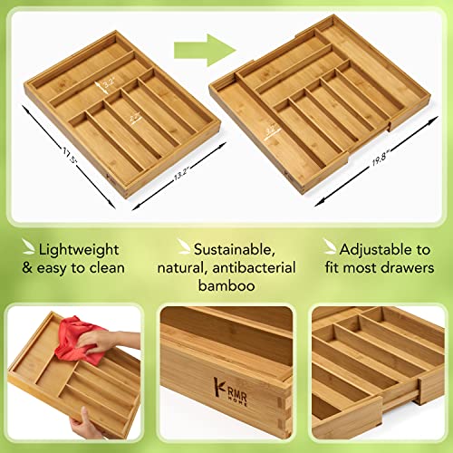 Purawood 2 Pack - Premium Bamboo Silverware Organizer - Expandable Kitchen Drawer Organizer And Utensil Organizer, Perfect Size Cutlery Tray With Drawer Dividers For Kitchen Utensils And Flatware #TOP4