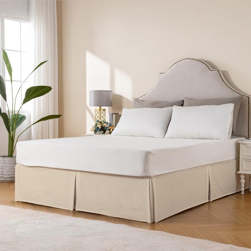 Miyepleatedwaffleweavebedskirttailoreddustruffle14inchdropeasyfitmachinewashablecreamqueen14drop  Urban Country Home Decor Miye pleated waffle weave bed skirt tailored dust ruffle 14 inch drop easy fit machine washable cream queen 14 drop  urban country home decor