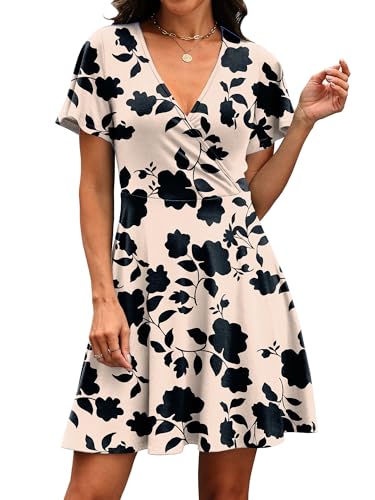 Image of RUMIA Women Casual Dresses Wrap V Neck Dress A-Line Summer Sundress Fashion