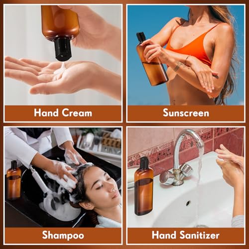 Domensi 24 Pcs Plastic Bottle Squeeze Containers with Disc Cap Travel Bottles Reusable Empty Toiletries Shampoo Containers Refillable Travel bottles for Shampoo Lotions (10oz,Brown) by Domensi - Image 5