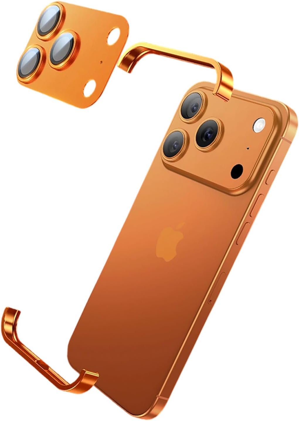 for iPhone 17 Pro Aluminum Bumper Case Slim Thin Metal Frameless Minimalist Borderless Design with Camera Lens Protector Shockproof Protective Cover for Men Women, Orange