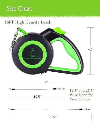 Miniatura 4 de Correa retráctil para perro a prueba de mordidas con 2 cuerdas de alambre resistentes antimasticación, correas de 16 pies, 360 sin enredos para 2