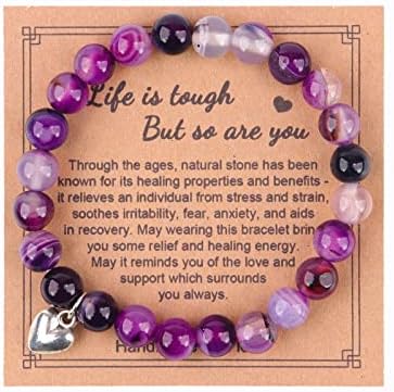 Nilesr Inspirational Gifts for Women, Get Well Soon Gifts, 8mm Natural Stone Bracelets Crystal Stone Gifts for Women,Sister Girlfriend, Best Friend (P)